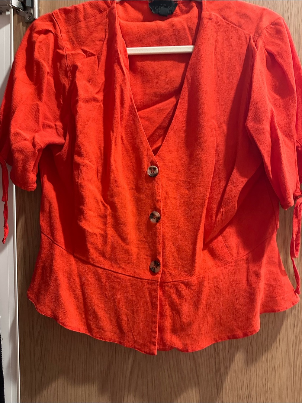 Topshop Bright Orange Button-Front V-Neck Blouse